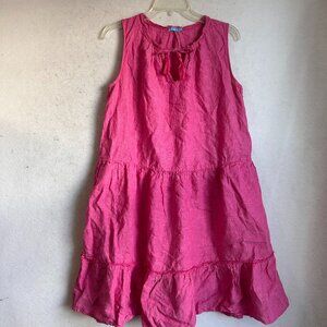 J. Mclaughlin dress sz M pink 100% linen sleeveless tiered lagenlook Easter